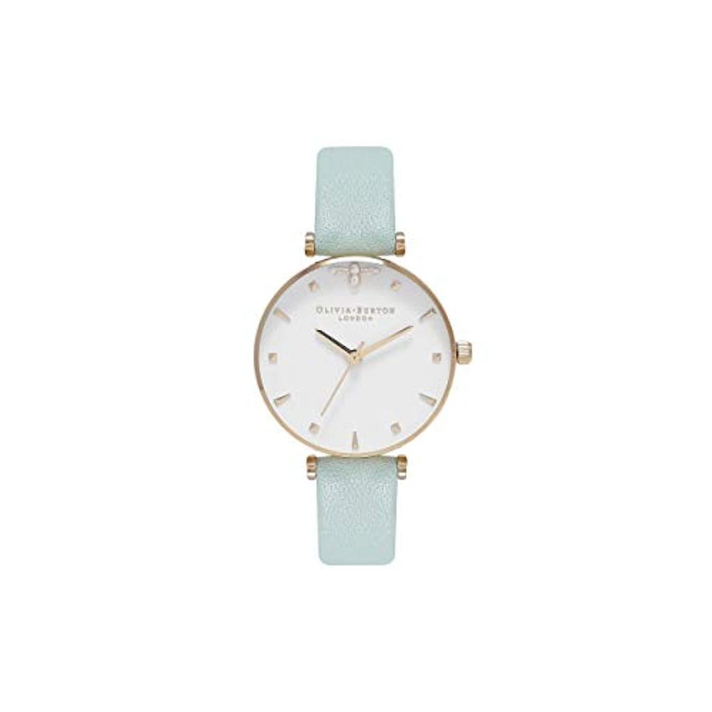 Olivia Burton Women’s Watch, Elegant White Dial, Green Synthetic Leather Strap