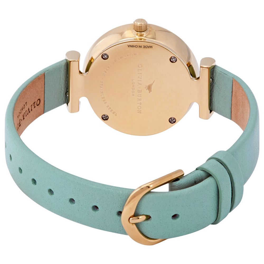 Olivia Burton Women’s Watch, Elegant White Dial, Green Synthetic Leather Strap