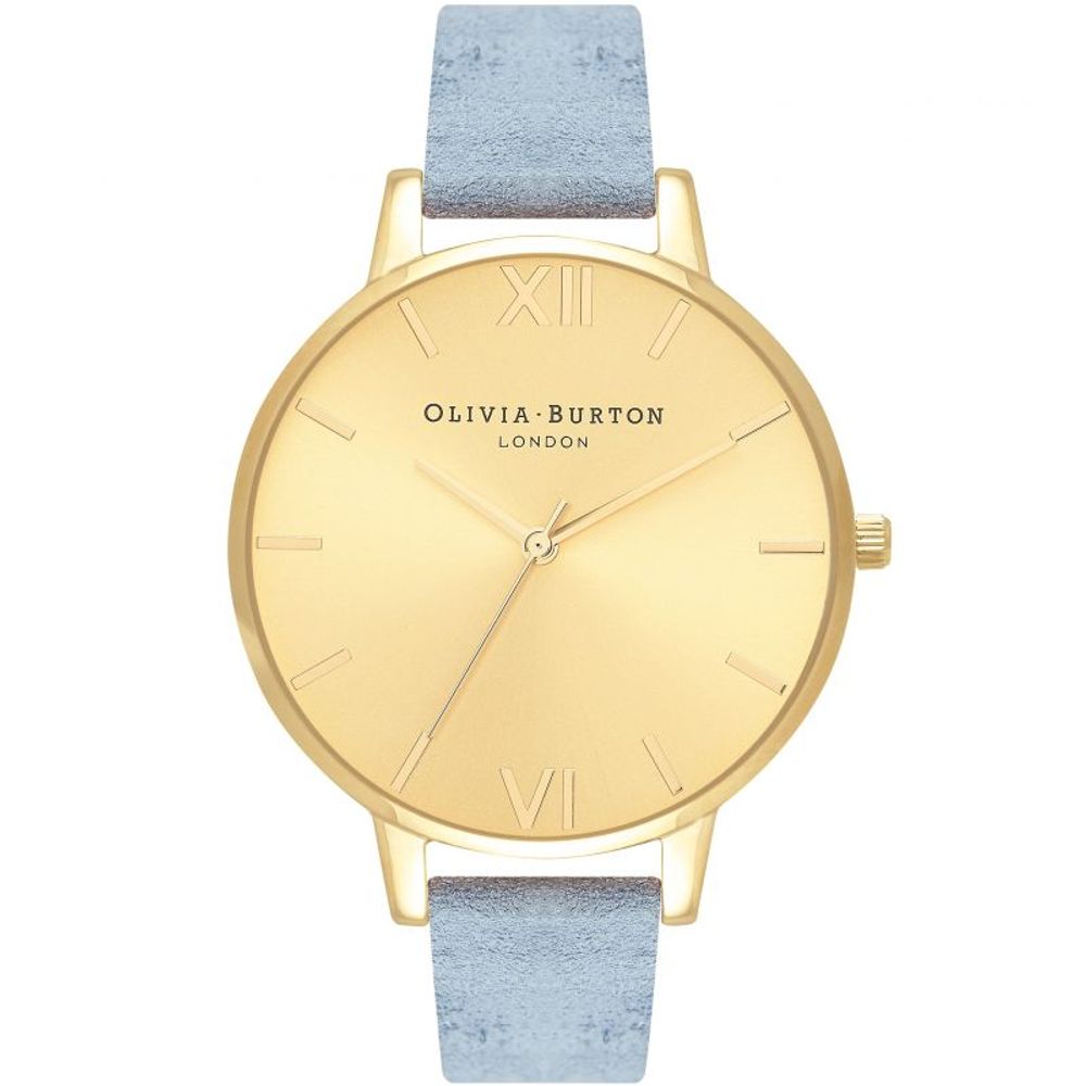 Olivia Burton Women’s Watch, Floral Dial, Golden Blue Synthetic Leather Strap