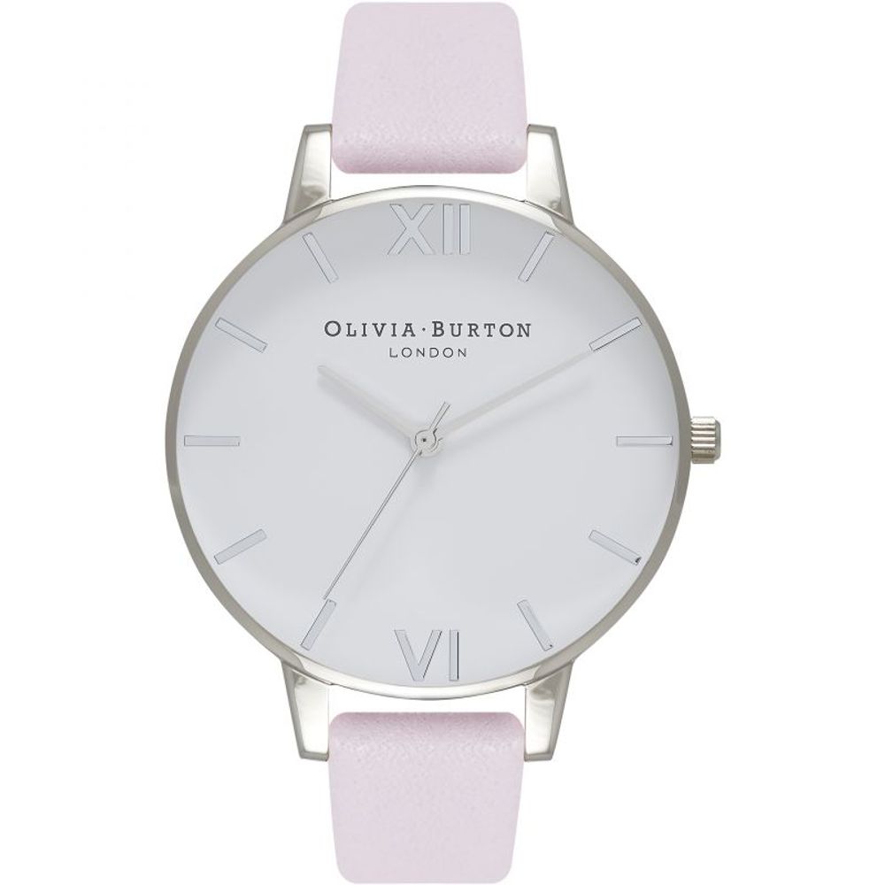 Olivia Burton Women’s Watch, Elegant White Dial, Pink Synthetic Leather Strap
