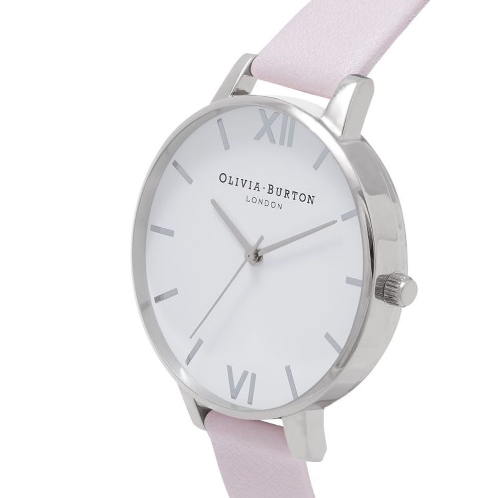 Olivia Burton Women’s Watch, Elegant White Dial, Pink Synthetic Leather Strap