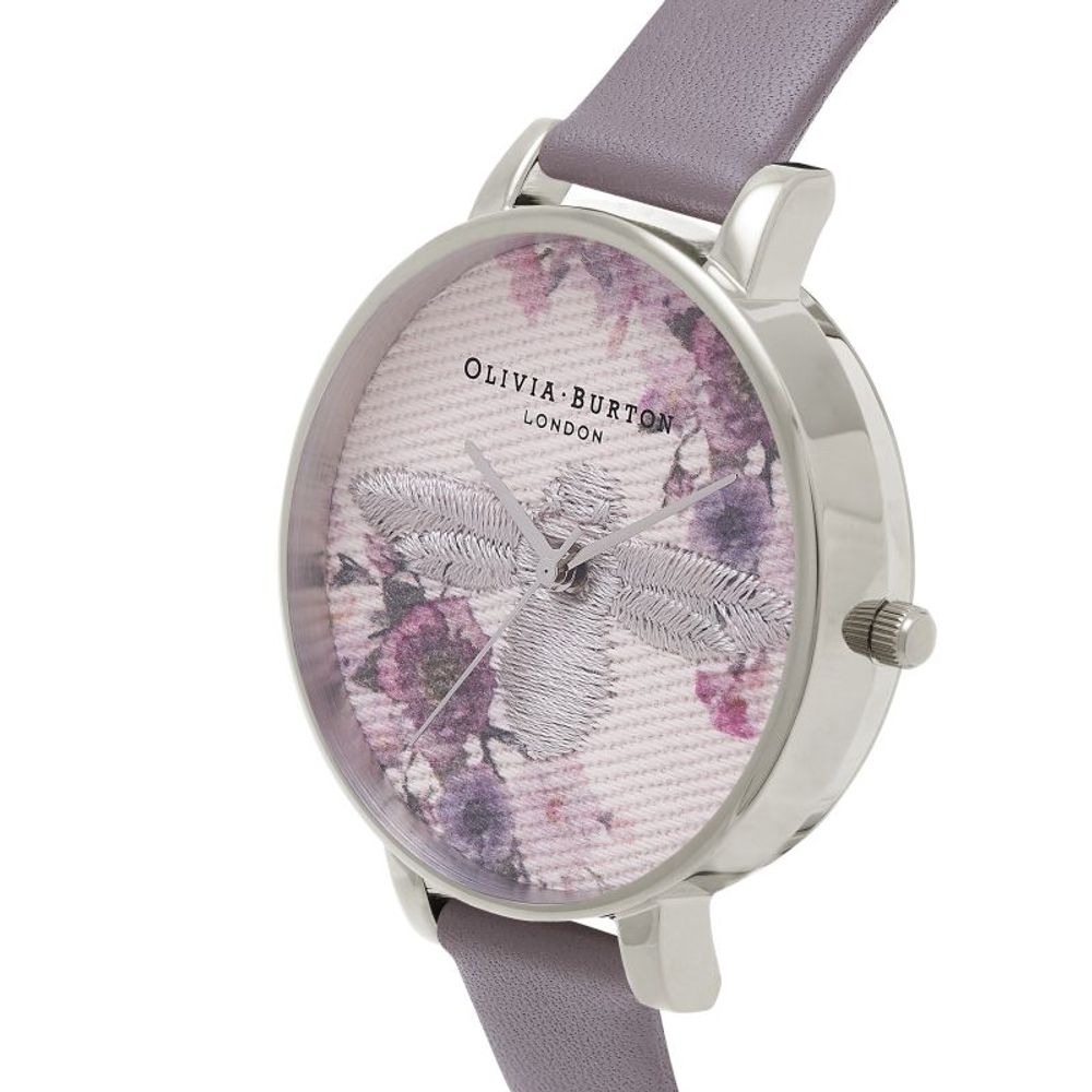 Olivia Burton Women's Watch, Floral Sphere Design, Grey Synthetic Leather Strap