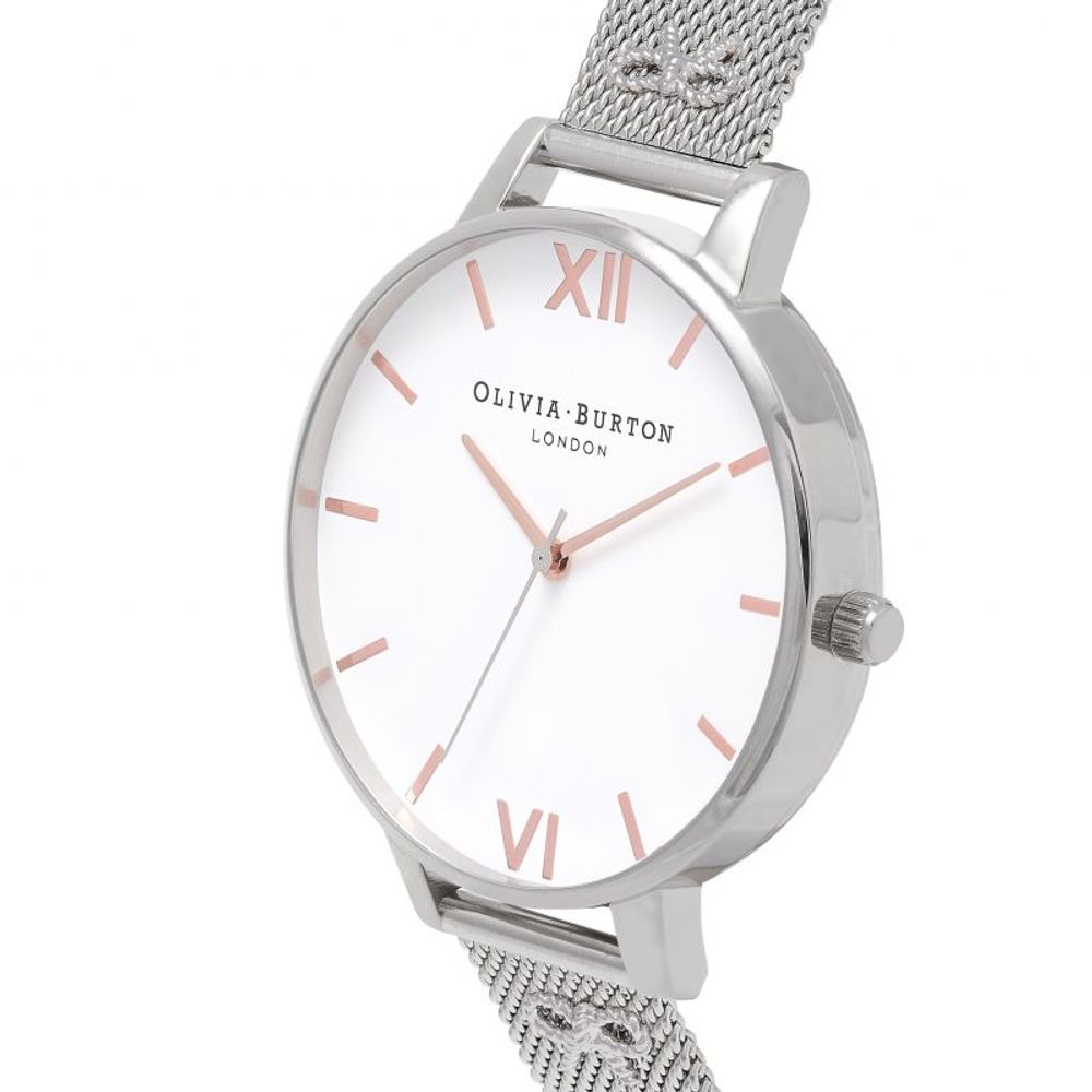 Olivia Burton Women’s Watch, White Dial, Silver Steel Strap