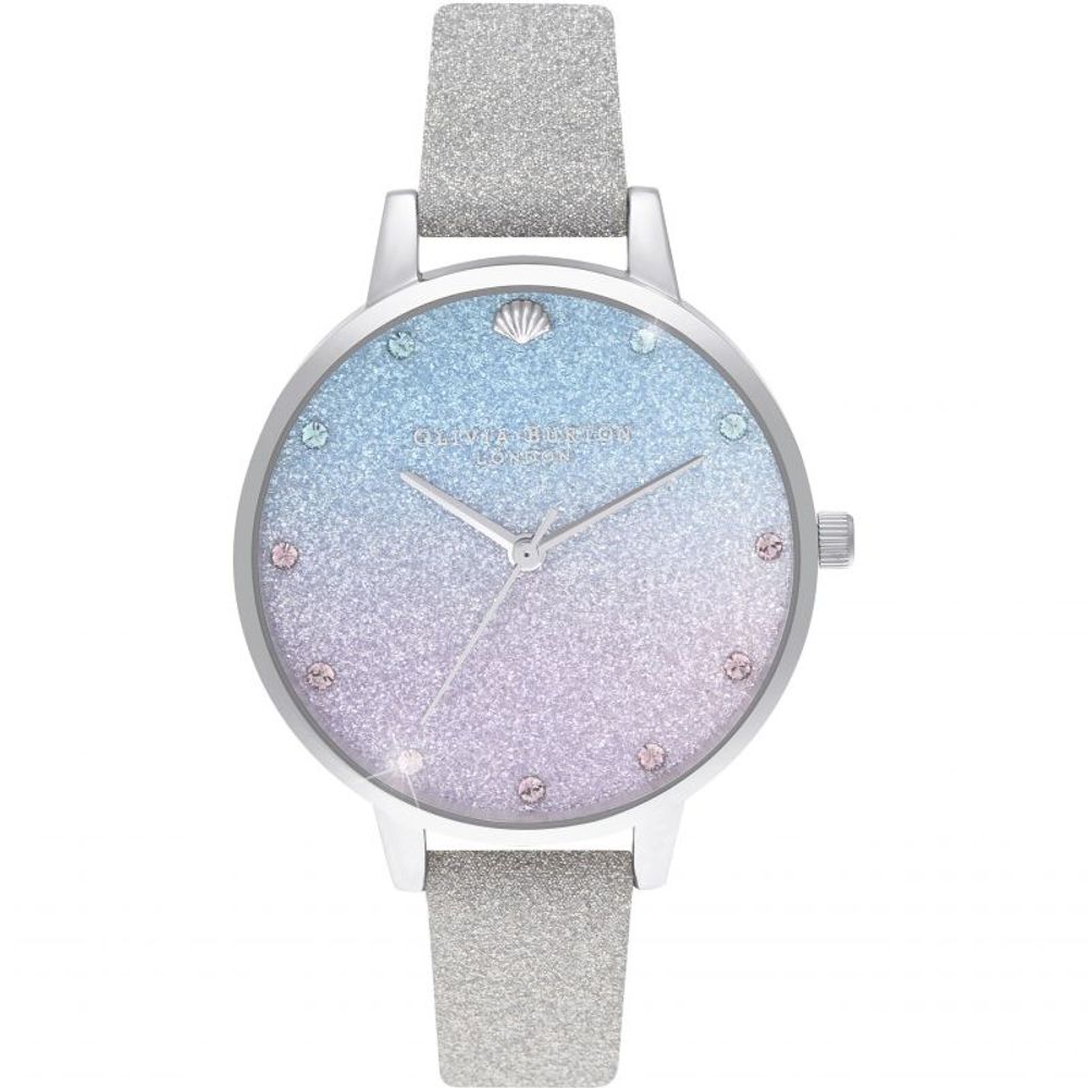 Olivia Burton Women’s Watch, Degraded Glitter Sphere, Grey Synthetic Leather Strap