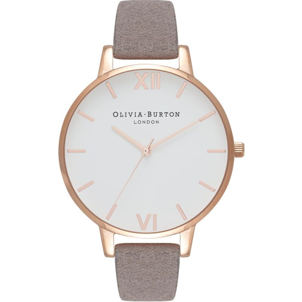 Olivia Burton Women’s Watch, Minimalist Style, Grey Synthetic Leather Strap