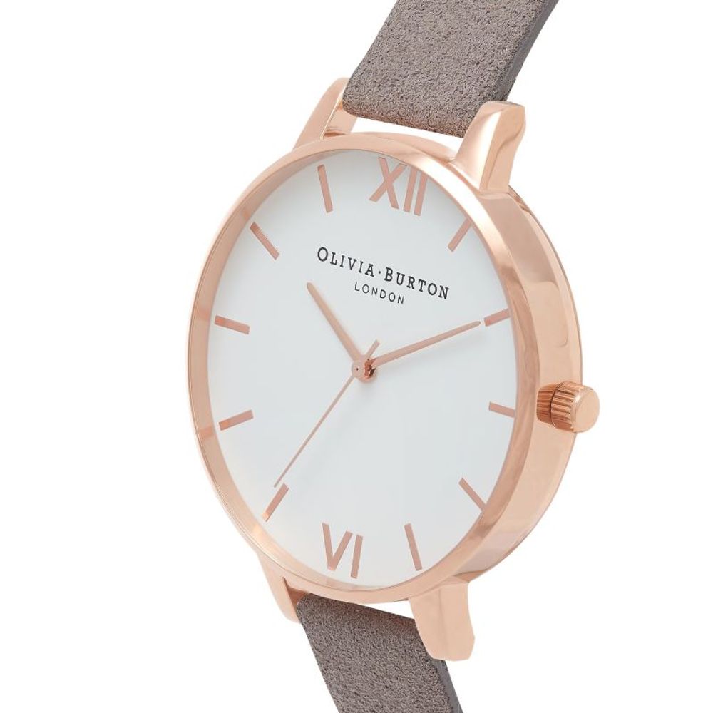 Olivia Burton Women’s Watch, Minimalist Style, Grey Synthetic Leather Strap