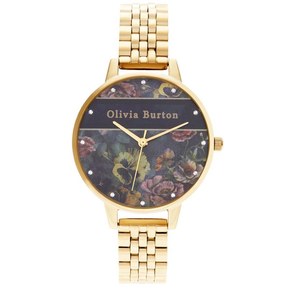 Olivia Burton Women’s Watch, Floral Dial, Gold Steel Bracelet