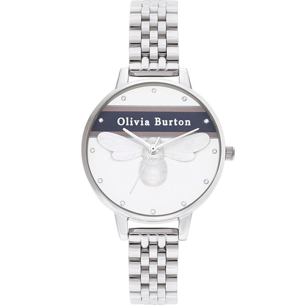 Olivia Burton Women’s Watch, Bee Motif, Silver Steel