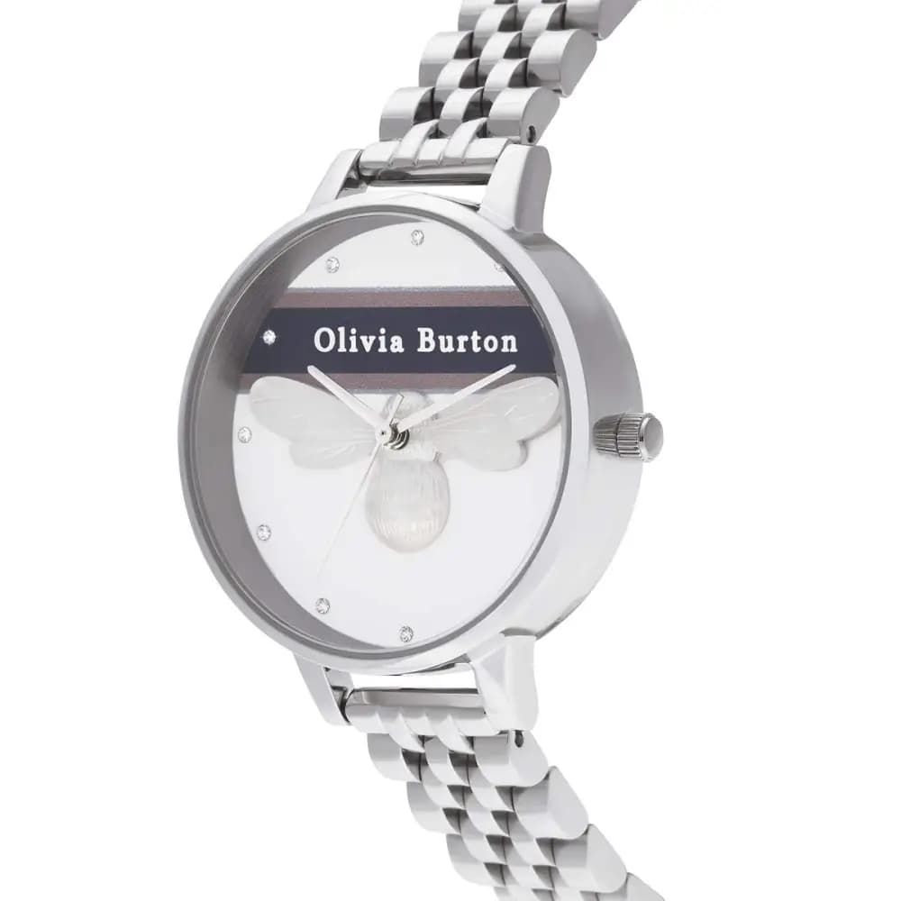 Olivia Burton Women’s Watch, Bee Motif, Silver Steel