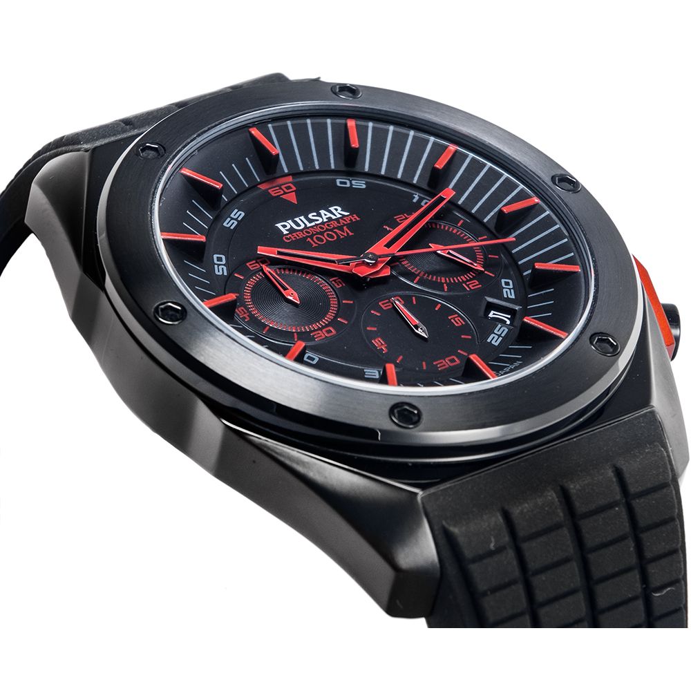 Pulsar Watch, Analog Dial, Black Rubber Strap