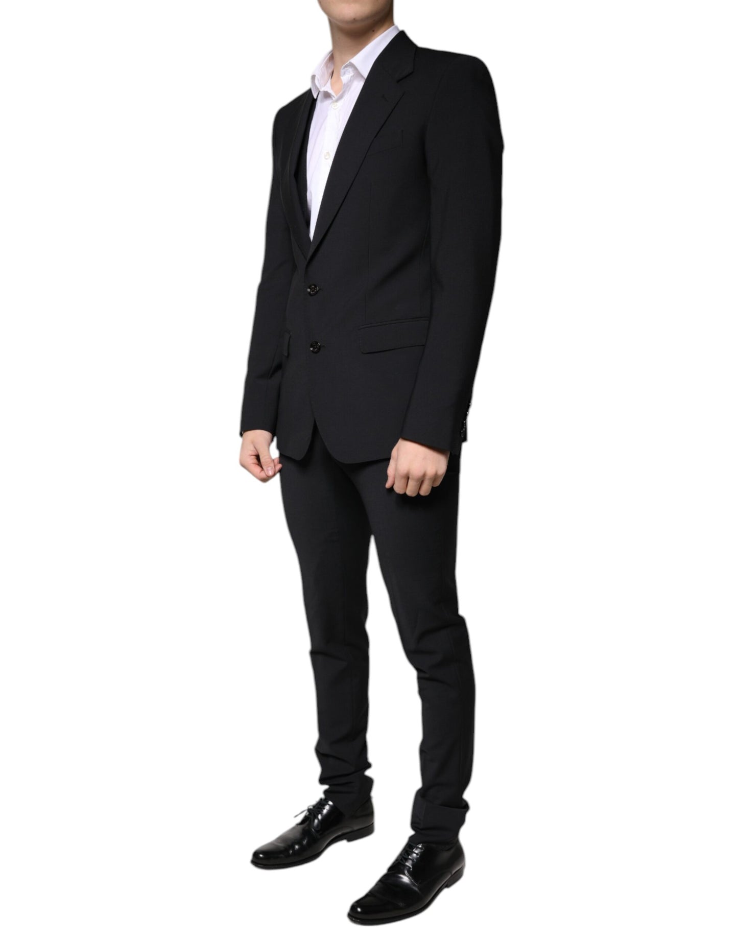 Black Wool 3-Piece Slim Fit Formal Men’s Suit – Two-Button, Single-Breasted