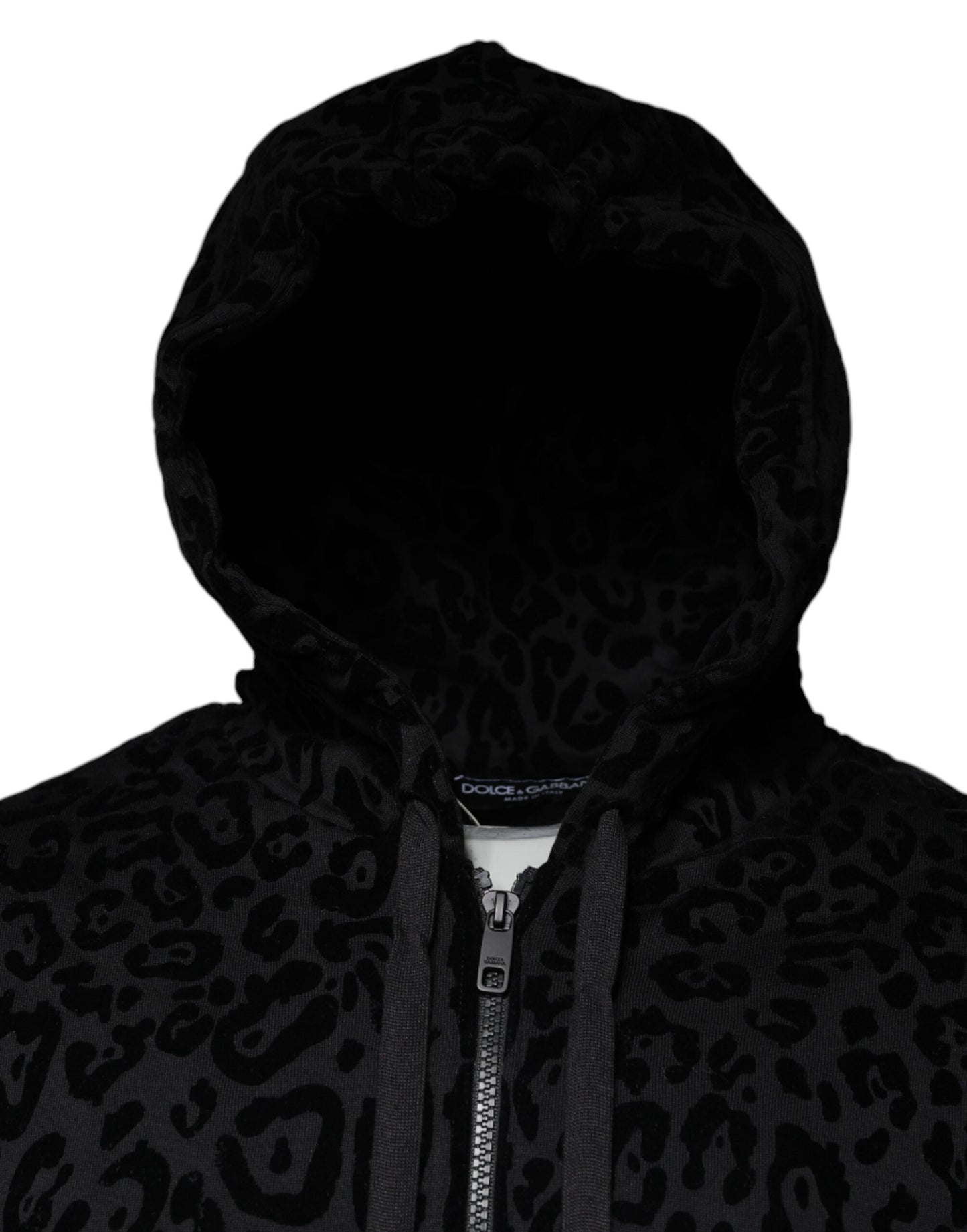- Black Leopard Cotton Hooded Full Zip Sweater