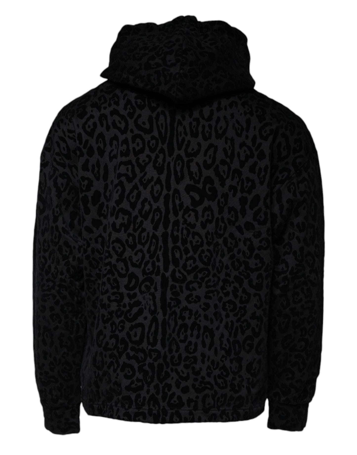 - Black Leopard Cotton Hooded Full Zip Sweater