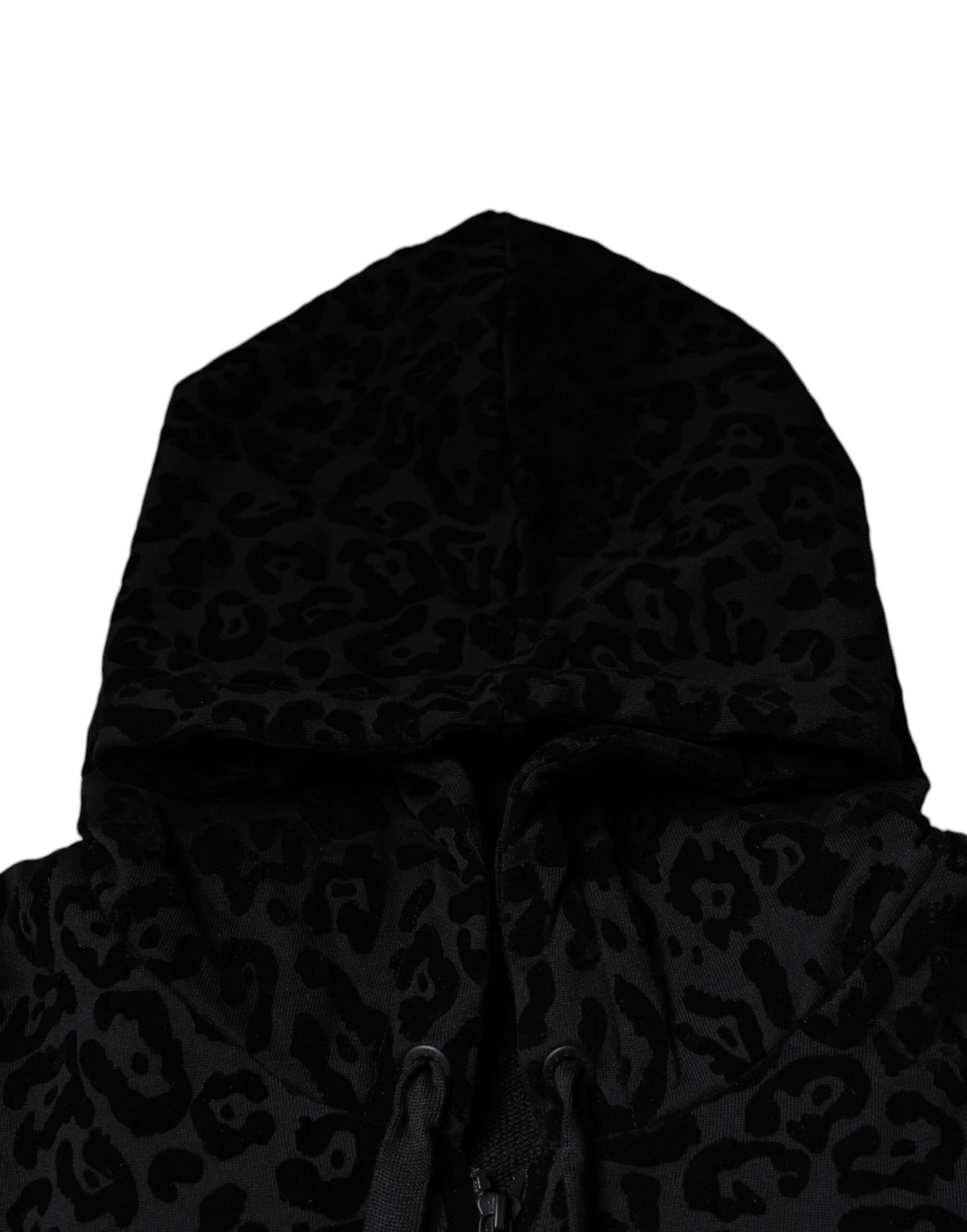 - Black Leopard Cotton Hooded Full Zip Sweater
