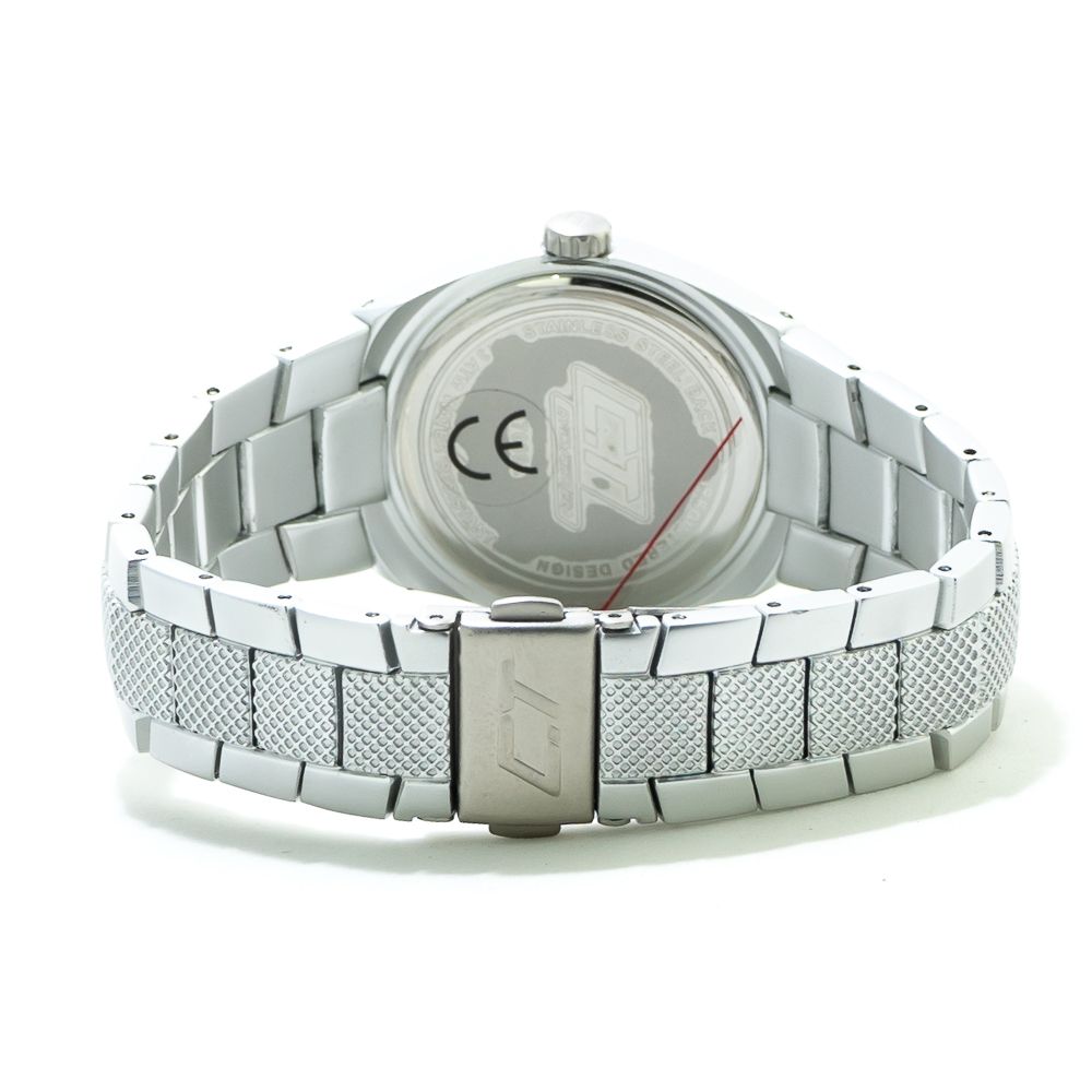 Chronotech Watch, Red Dial, Silver Polycarbonate Bracelet