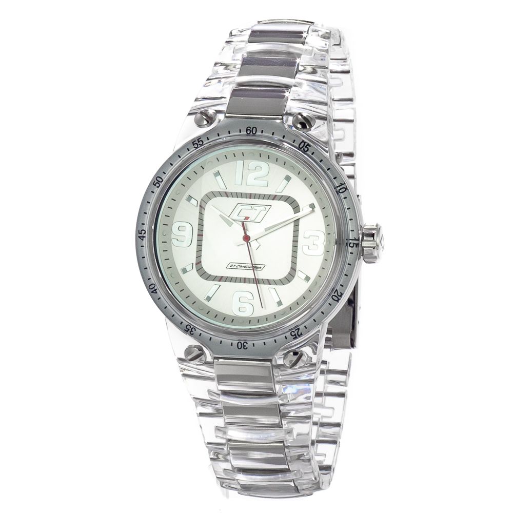 Chronotech Watch, Transparent Polycarbonate Case, Silver Dial