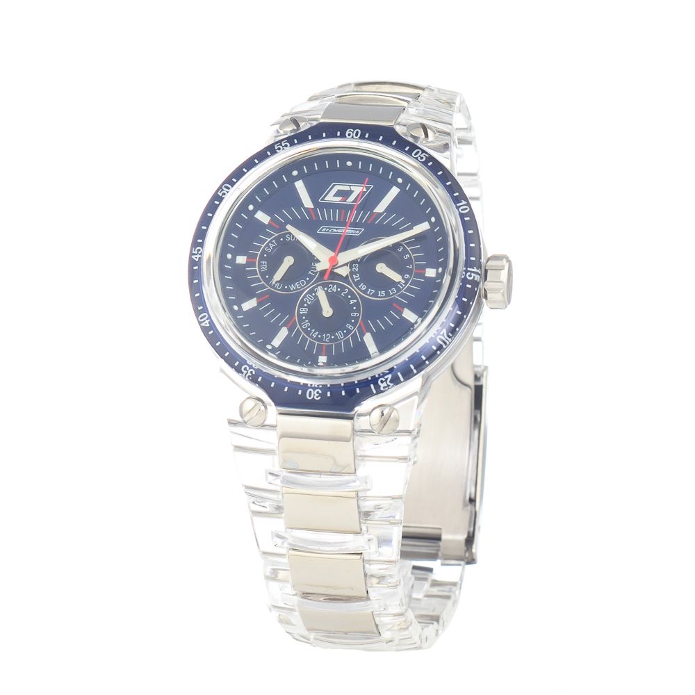 Chronotech Watch, Stylish Blue Dial, Transparent Polycarbonate Bracelet