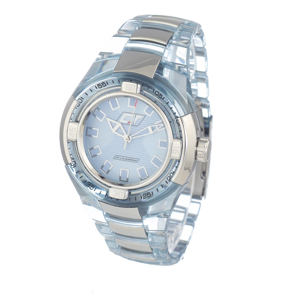 Chronotech Watch, Blue Dial, Transparent Polycarbonate Bracelet