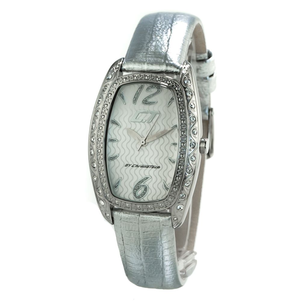 Chronotech Women's Watch, Elegant Quartz Design, Silver Leather Strap