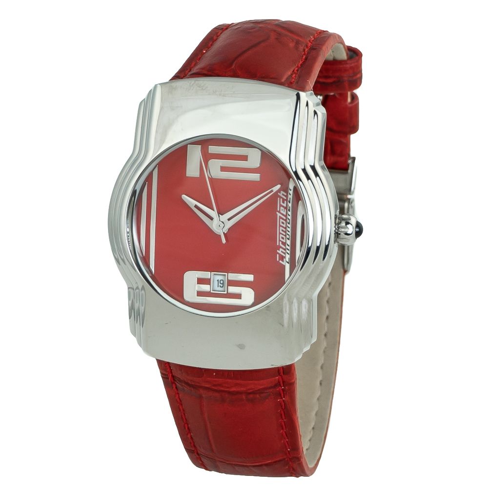 Chronotech Watch, Red Dial, Red Leather Strap