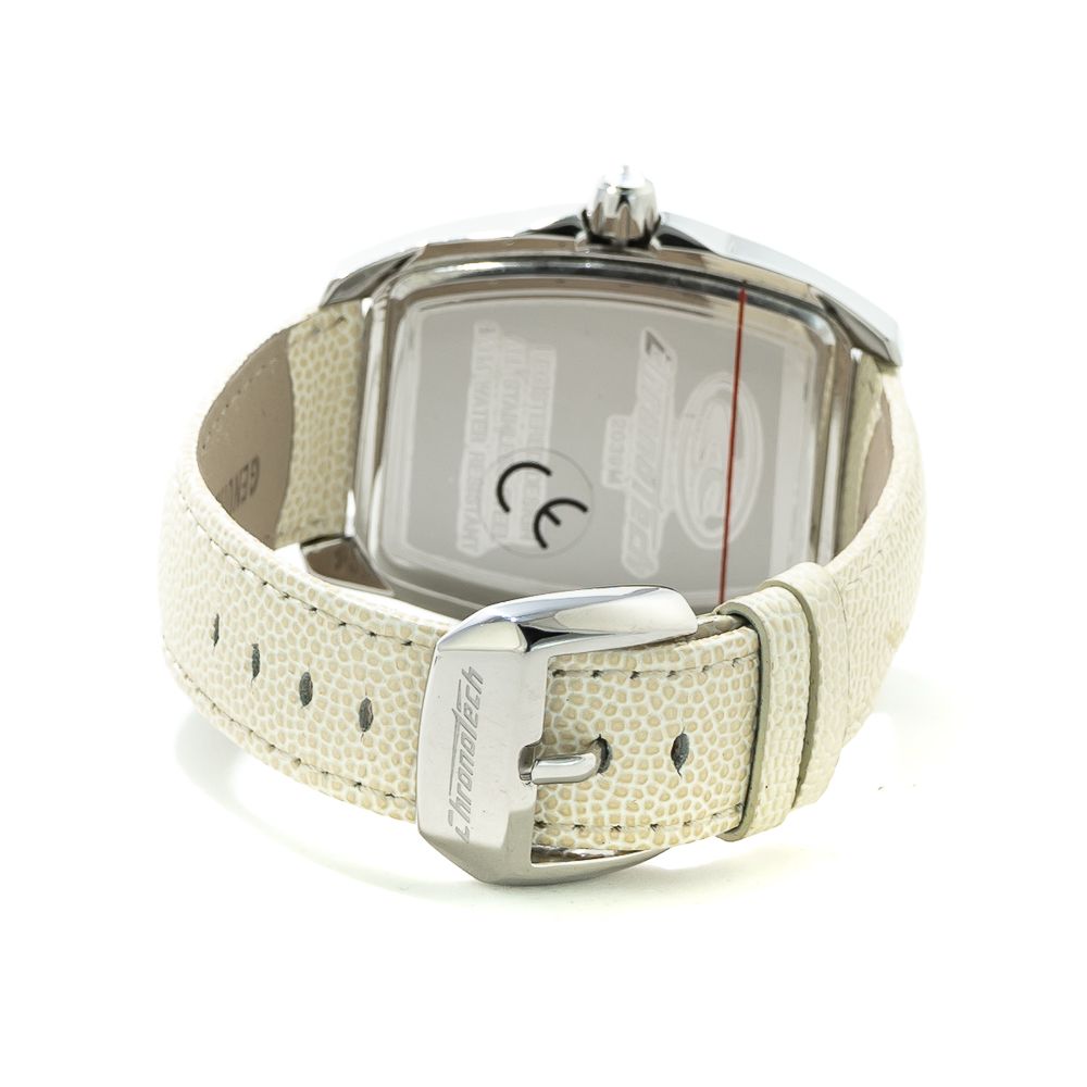Chronotech Women's Watch, Beige Dial, White Leather Strap