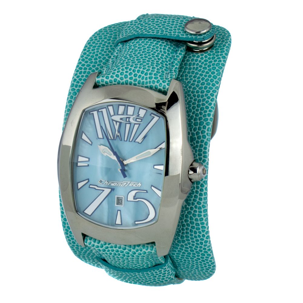 Chronotech Unisex Watch, Bold Blue Dial, Blue Leather Strap