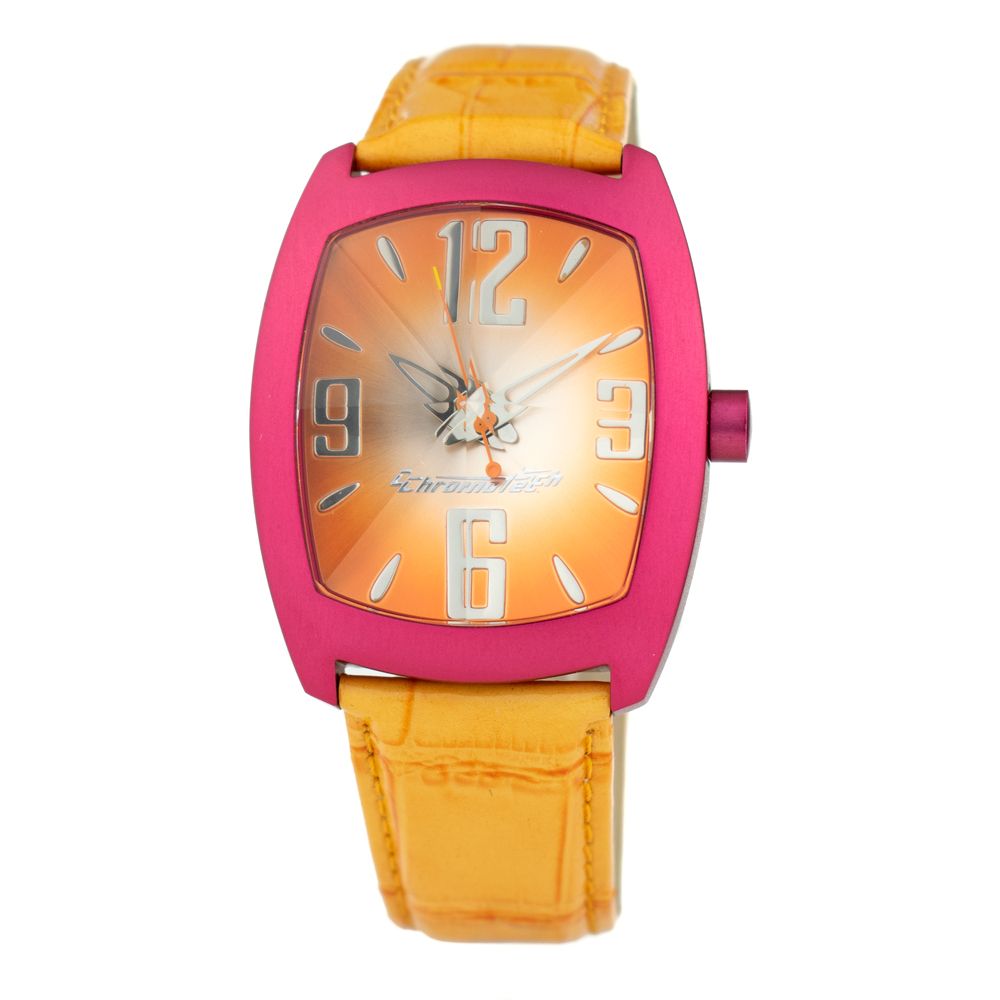 Chronotech Watch, Bold Orange Dial, Leather Strap