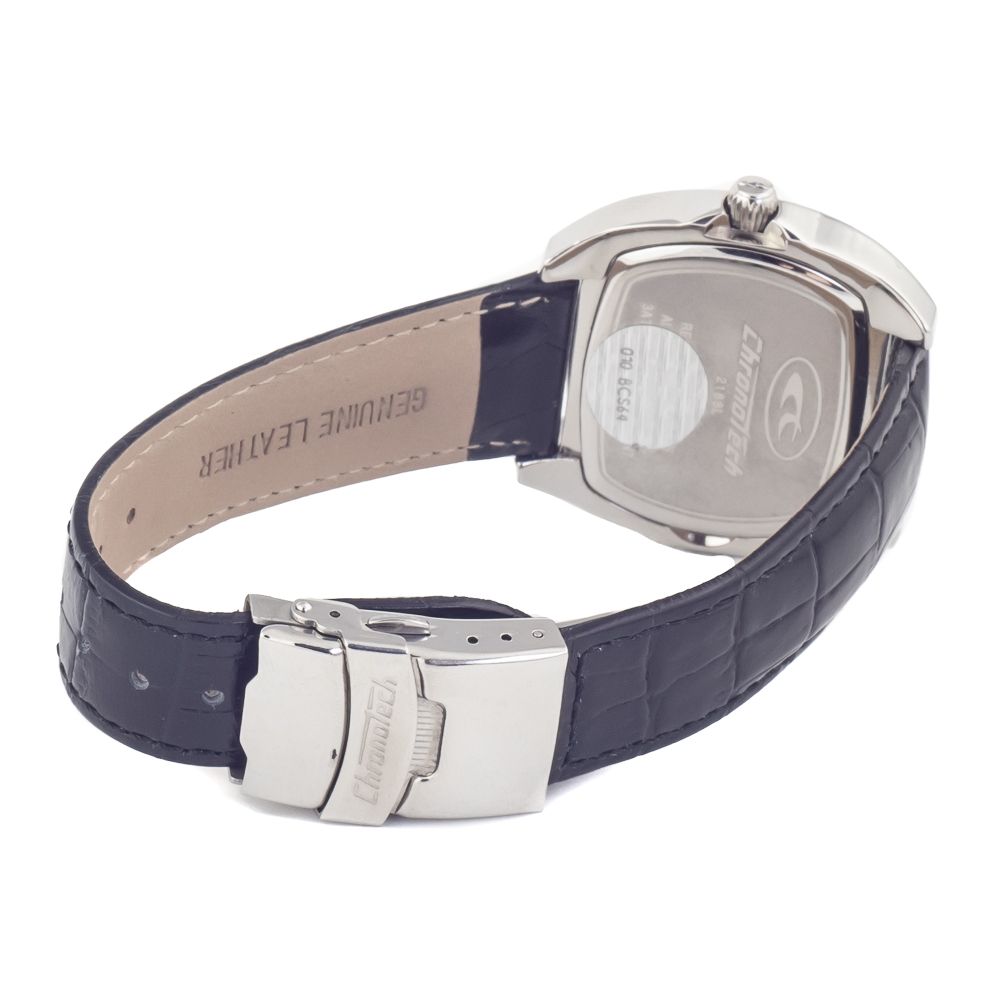 Chronotech Men’s Watch, Bold Black Dial, Black Leather Strap