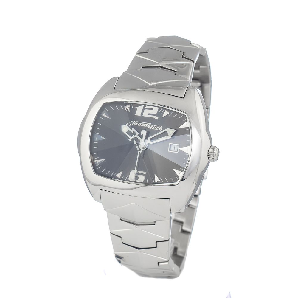 Chronotech Men's Watch, Striking Black Dial, Silver Steel Bracelet