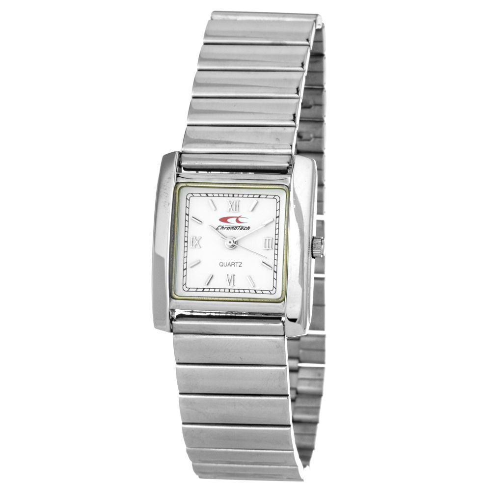Chronotech Watch, Elegant White Dial, Silver Steel Bracelet