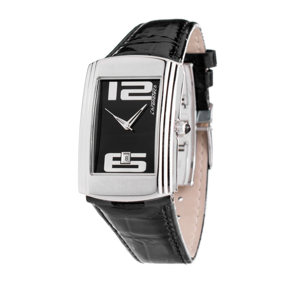 Chronotech Men’s Watch, Jet Black Dial, Black Leather Strap
