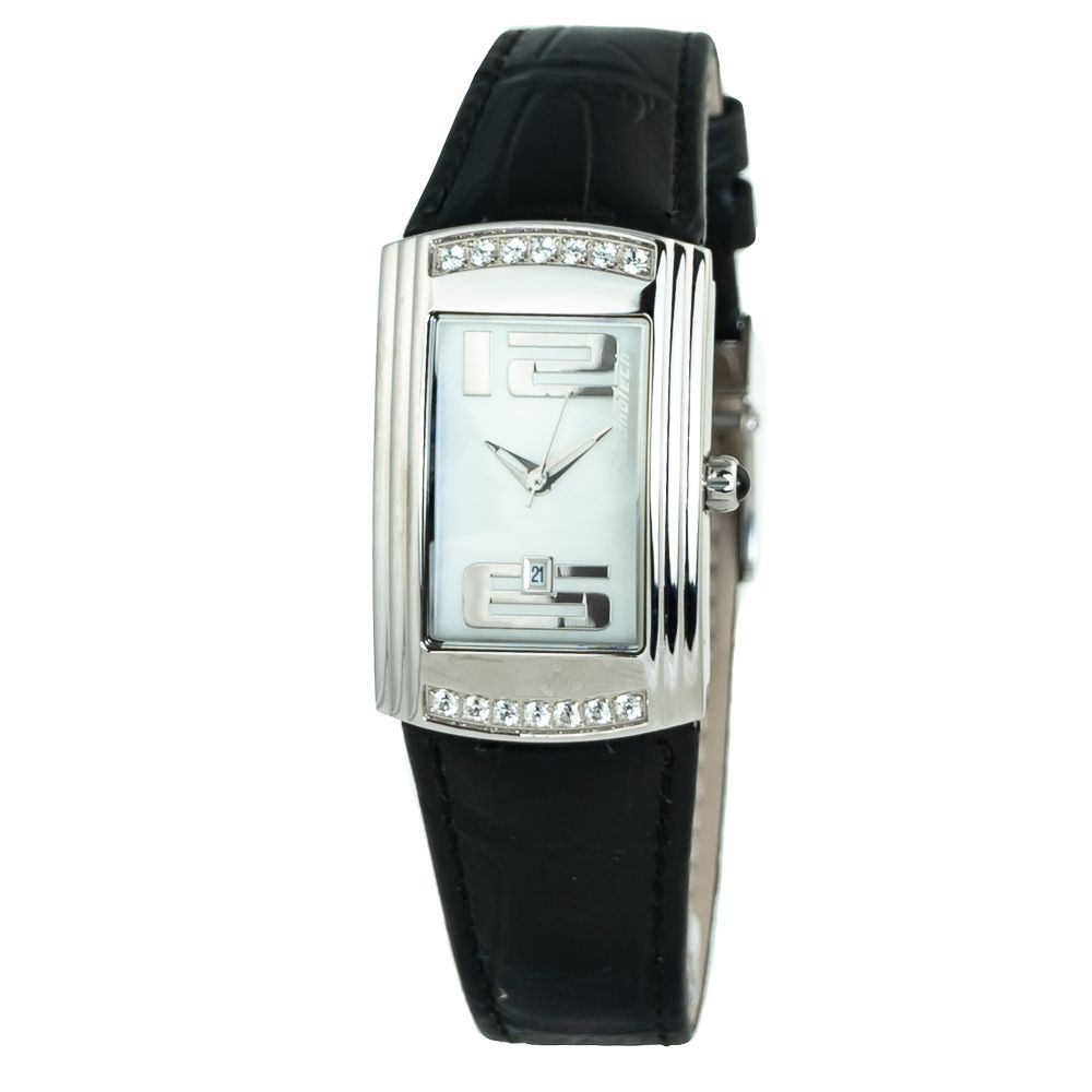 Chronotech Men's Watch, White Dial, Black Leather Strap