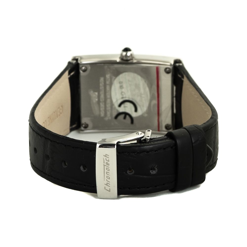 Chronotech Men's Watch, White Dial, Black Leather Strap