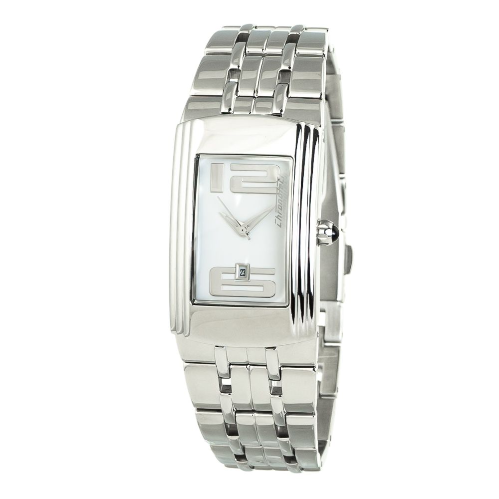 Chronotech Watch, Stylish White Dial, Silver Steel Bracelet