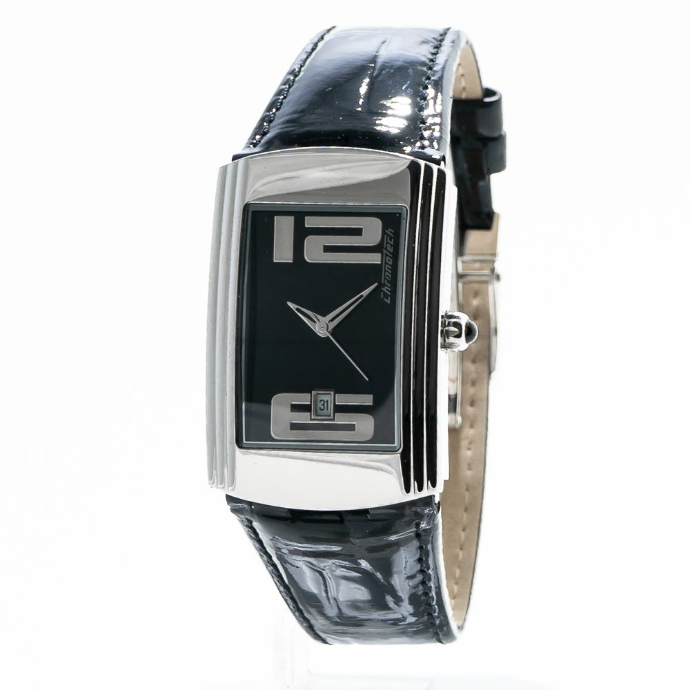 Chronotech Watch, Sleek Analog Design, Black Leather Strap
