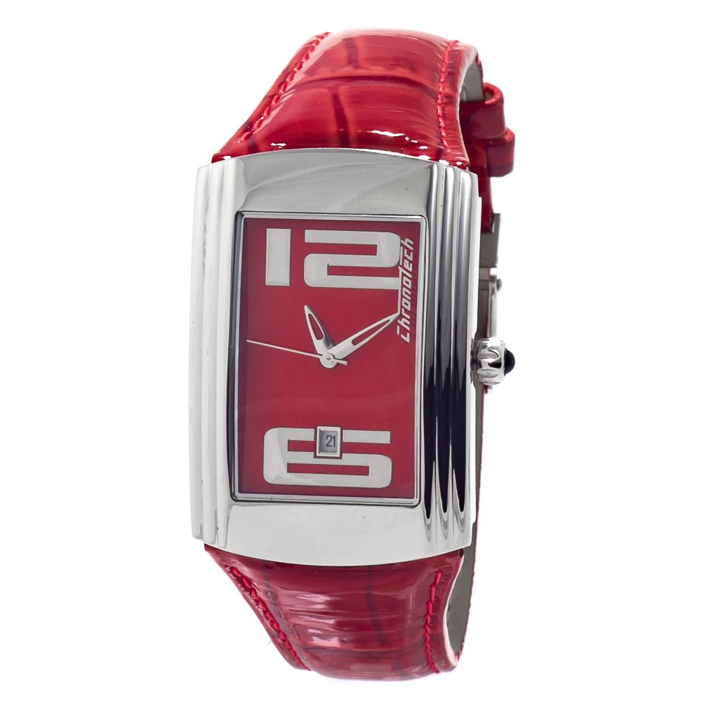 Chronotech Women’s Watch, Bold Red Dial, Red Leather Strap