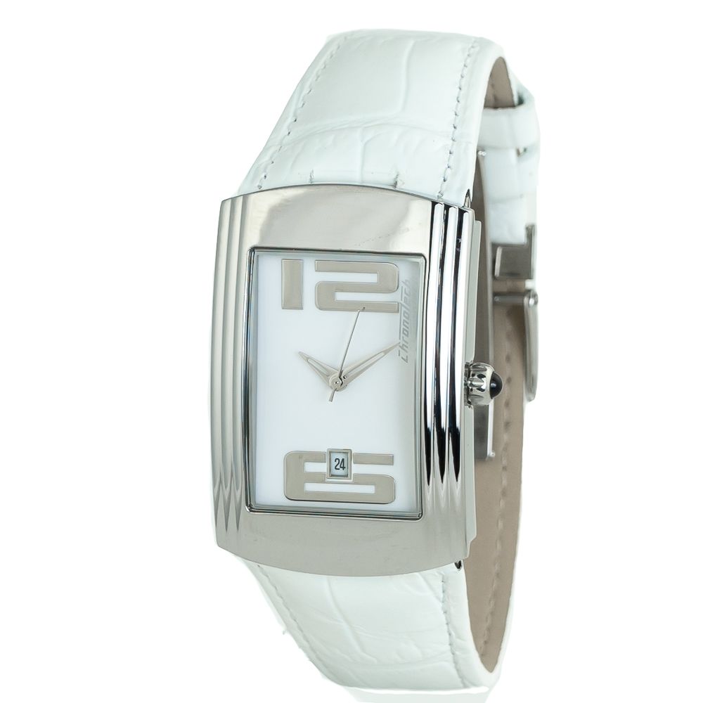 Chronotech Women's Watch, Bold Design, White Leather Strap