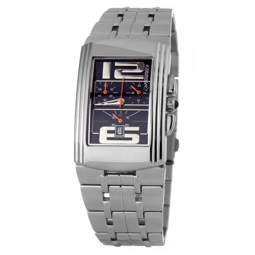 Chronotech Watch, Black Dial, Silver Steel Bracelet