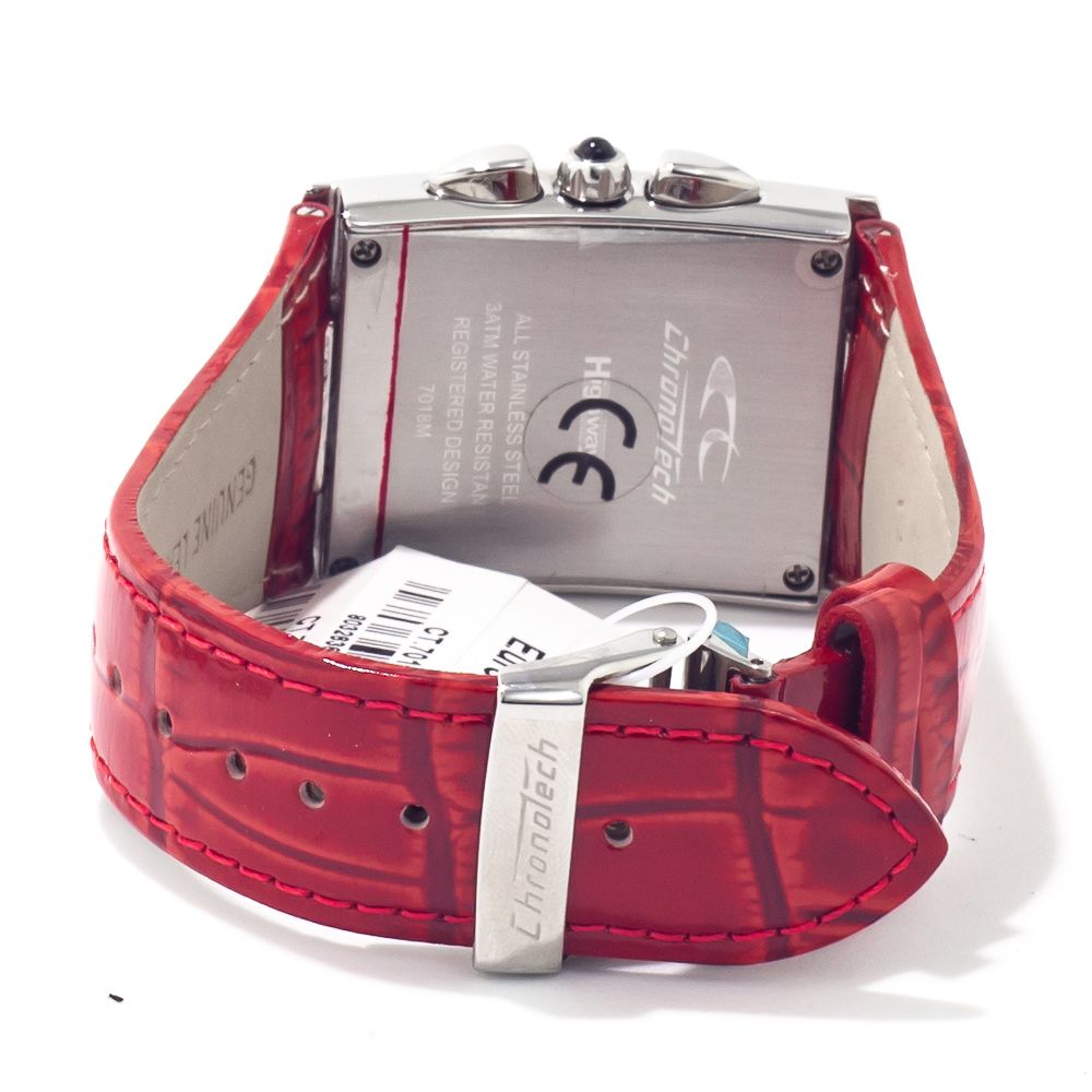 Chronotech Watch, Red Dial, Red Leather Strap