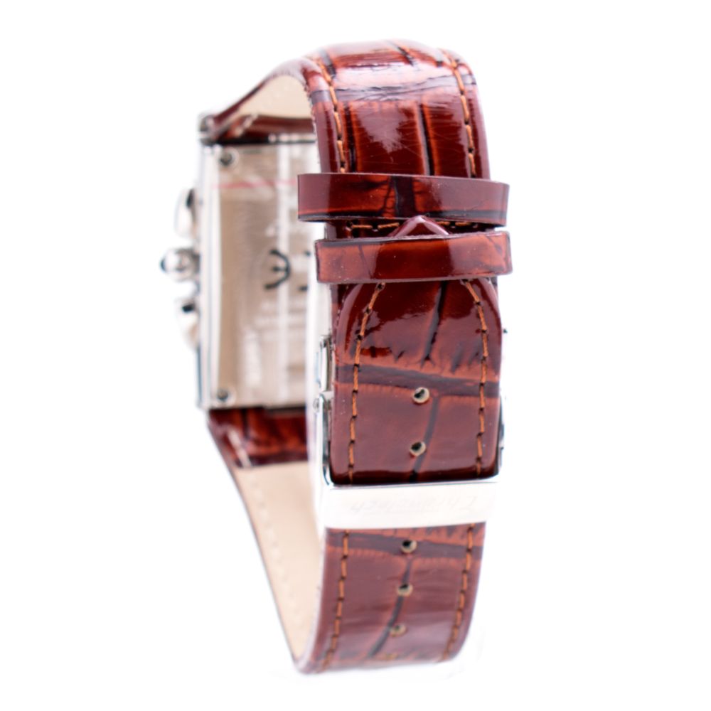 Chronotech Women's Watch, Bold Black Dial, Brown Leather Strap