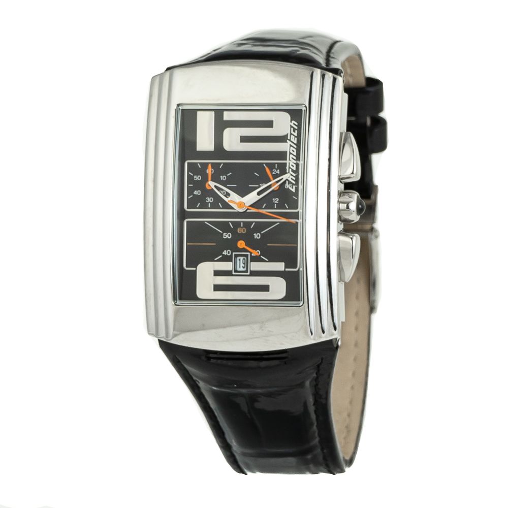 Chronotech Watch, Sleek Analog Dial, Black Leather Strap