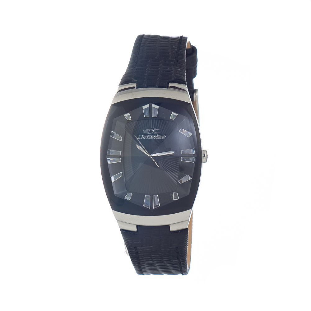 Chronotech Watch, Bold Black Dial, Black Leather Strap