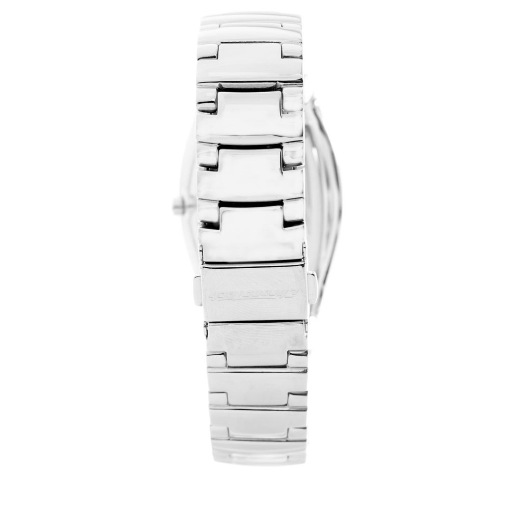 Chronotech Watch, Bold Black Dial, Silver Steel Bracelet