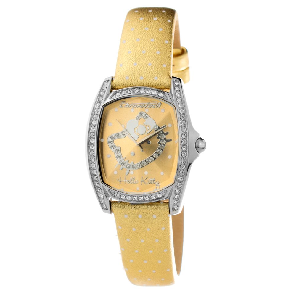 Chronotech Women's Watch, Elegant Golden Dial, Gold Leather Strap