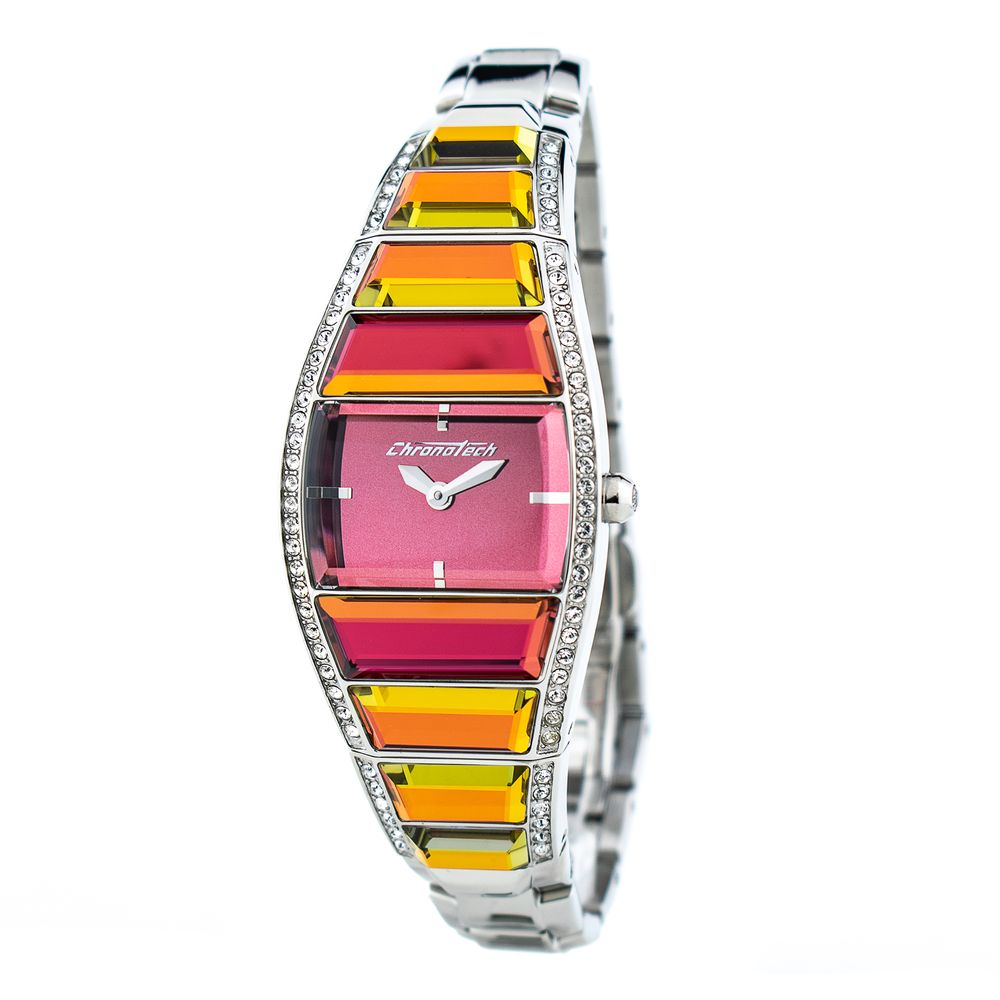 Chronotech Women's Watch, Red Dial, Silver Steel Bracelet