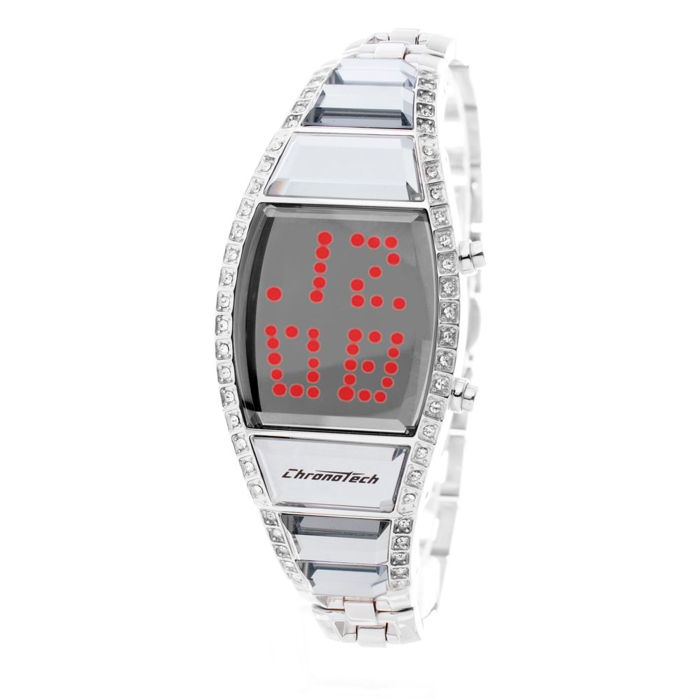 Chronotech Ladies Watch, Digital Grey Dial, Silver Steel Bracelet