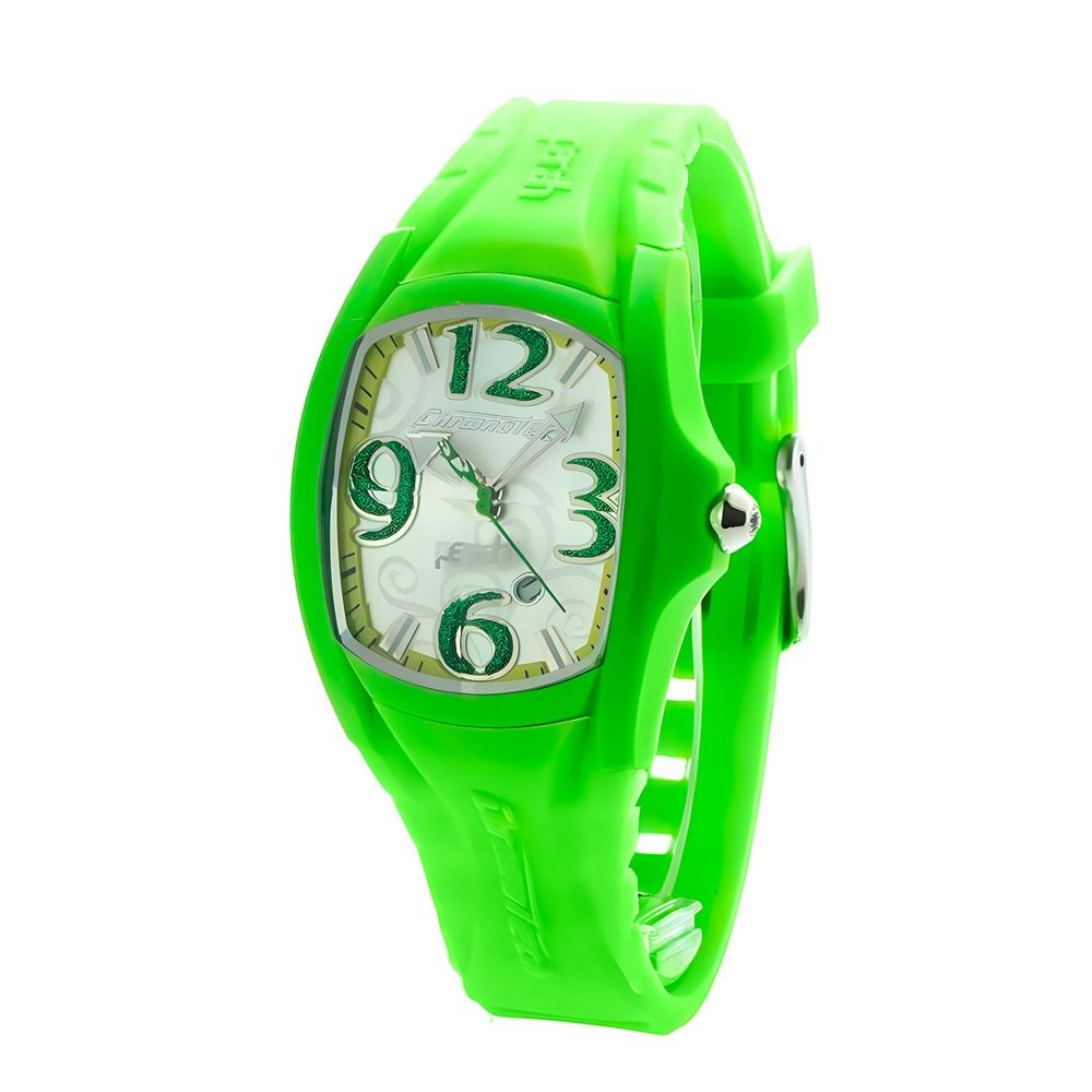 Chronotech Women's Watch, Silver Dial, Green Rubber Strap