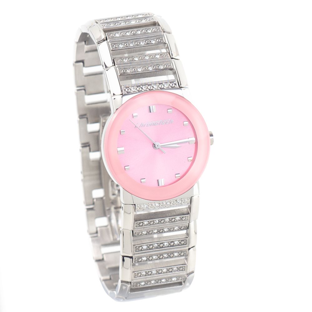 Chronotech Women's Watch, Pink Dial, Silver Steel Bracelet