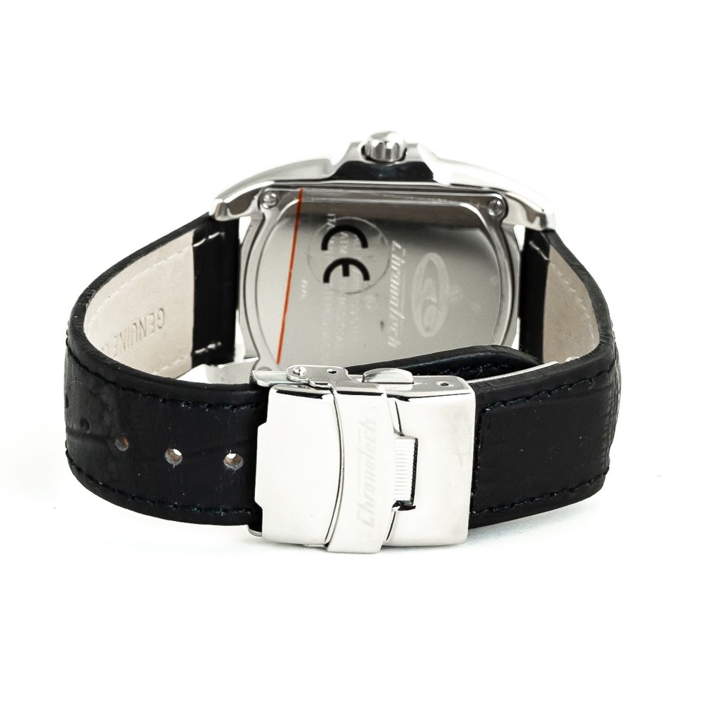 Chronotech Watch, Bold Dual-Cronometro Function, Black Leather Strap