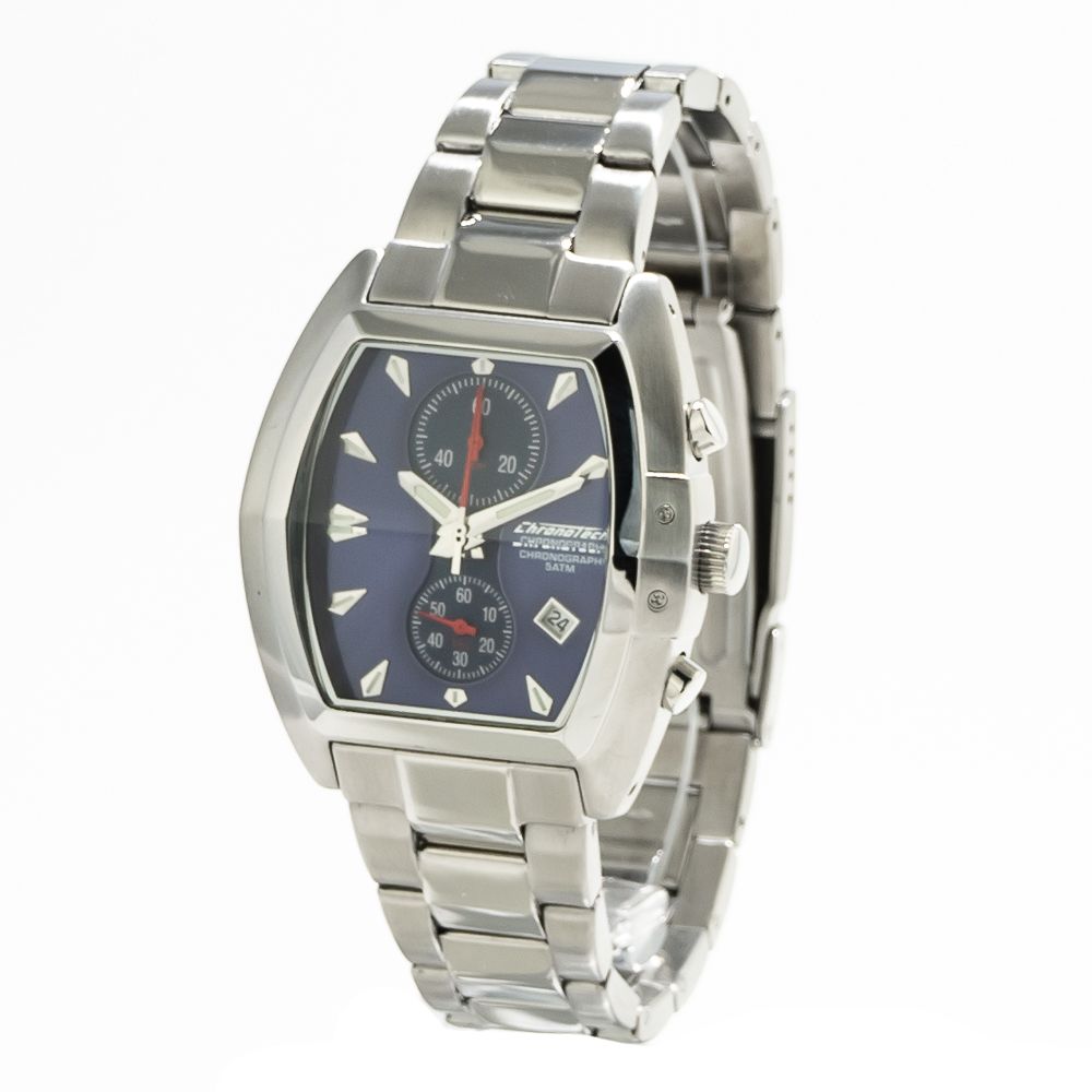 Chronotech Watch, Blue Dial, Silver Steel Bracelet